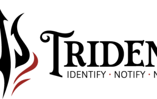 The logo for the Trident Fire Detection System from Troman, featuring a stylized trident emerging from flames with an illustrative serif font spelling "Trident" with the tagline "Identify, Notify, Nullify" shown beneath.