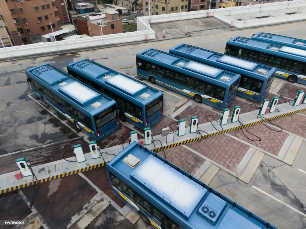 Transit bus fleet yard in normal vision.